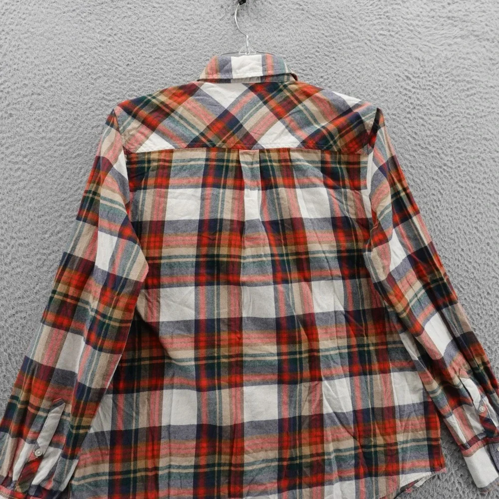 J‎ Crew Flannel Shirt Plaid Button Up Medium Red Navy Beige Mens Casual Cotton
